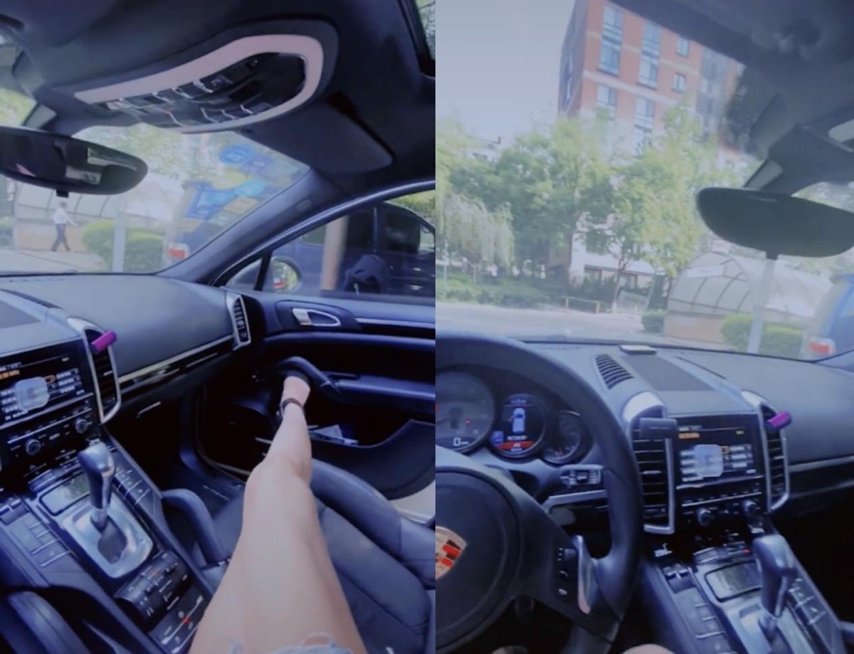 画面中周韦彤秀超长美腿,而关上门的时候无意晒出车标,无形之中又炫富