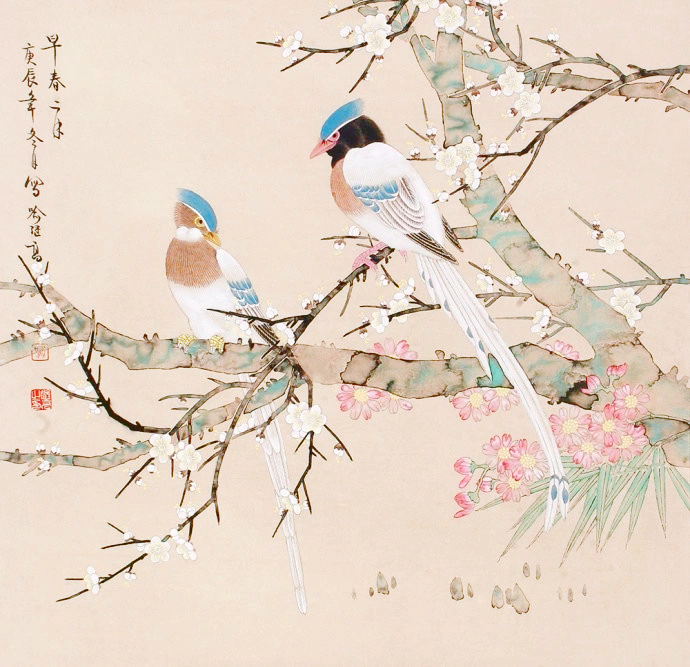 喻继高的作品继承了中国花鸟画鼎盛时期雍容华贵的高雅传统,吸收了"