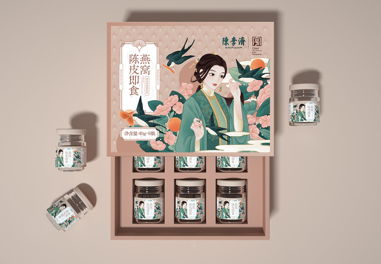 尚智包装陈李济燕窝包装设计作品,最常用的包装插画运用.