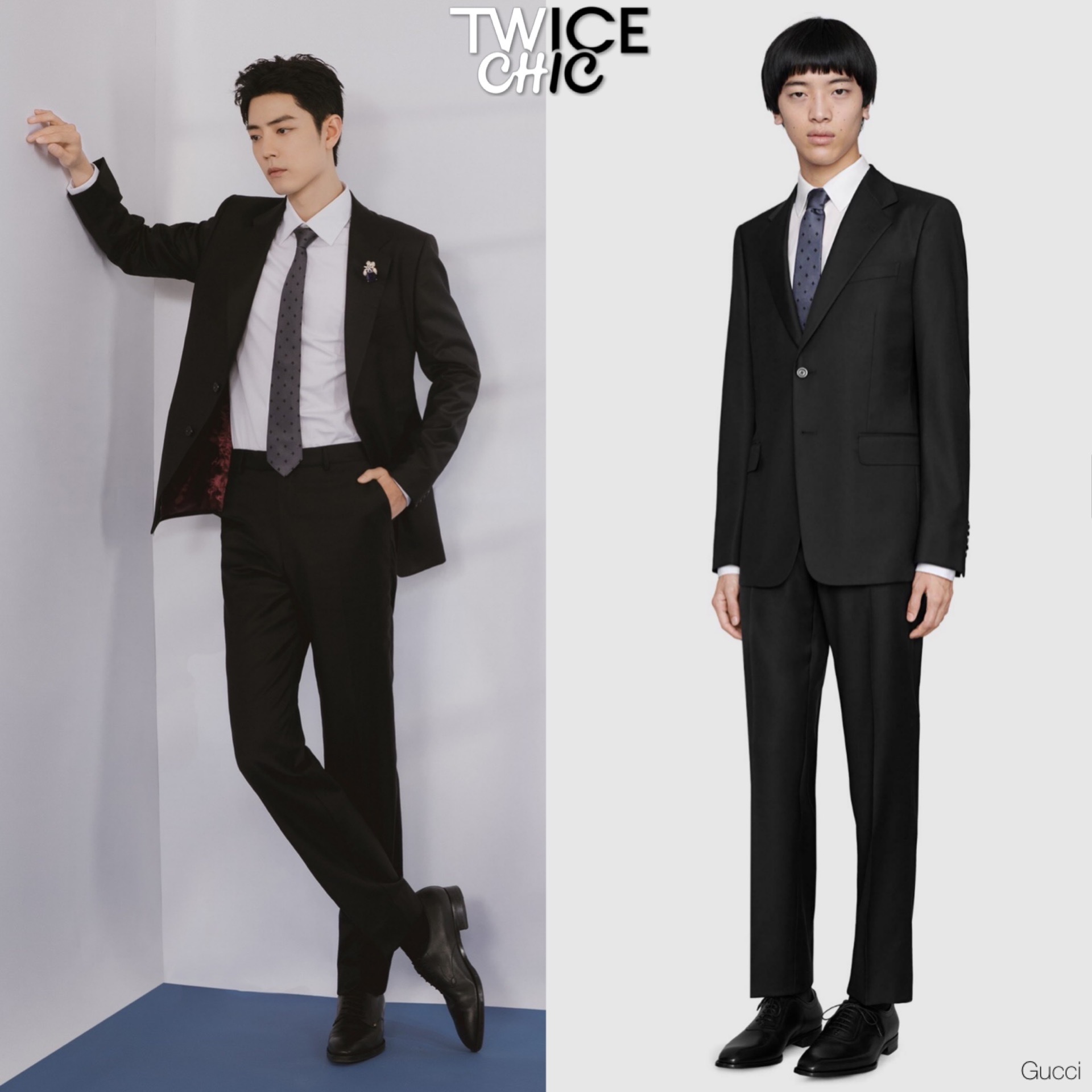 肖战今晚造型,黑西装,白衬衫,利落简约中演绎沉稳雅致