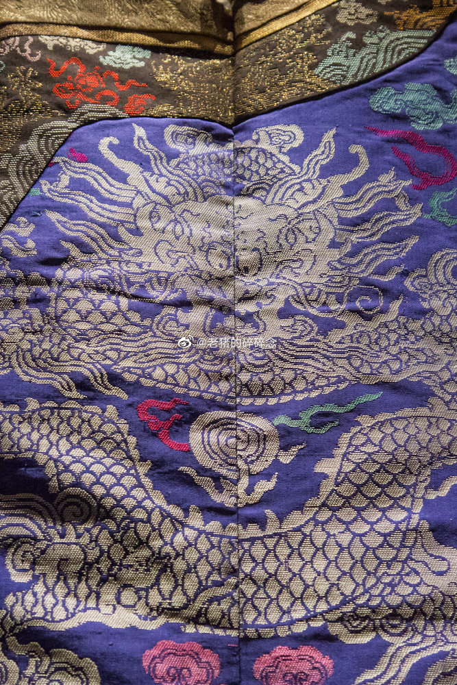 清代蓝绸妆花蟒袍及细节吉服袍中国国家博物馆藏