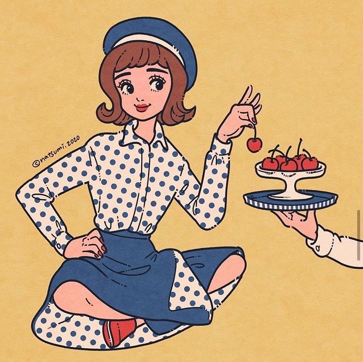 复古风人物插画插画师insnatsumicolor