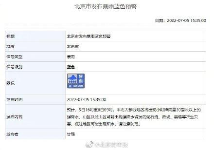 北京市发布暴雨、雷电、大风、防汛蓝色预警休闲区蓝鸢梦想 - Www.slyday.coM