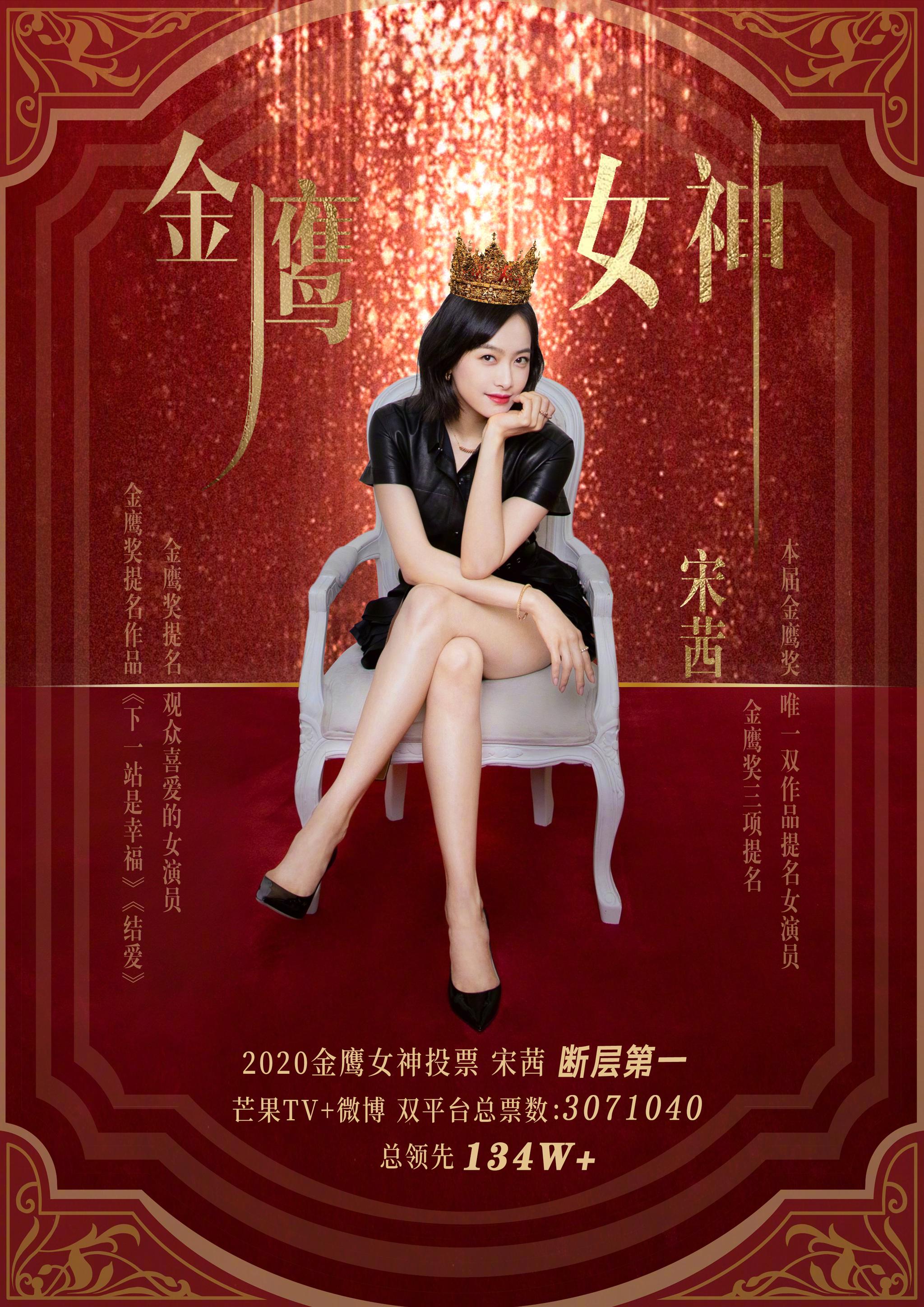 金鹰女神投票已经结束,宋茜断层第一名获第13届"金鹰女神"