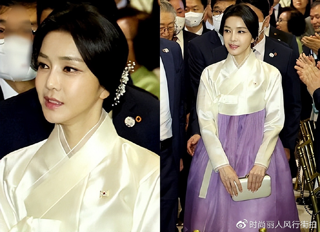 韩国第一夫人居然穿韩服亮相美国,婉约造型大秀东方美,好惊艳|韩服