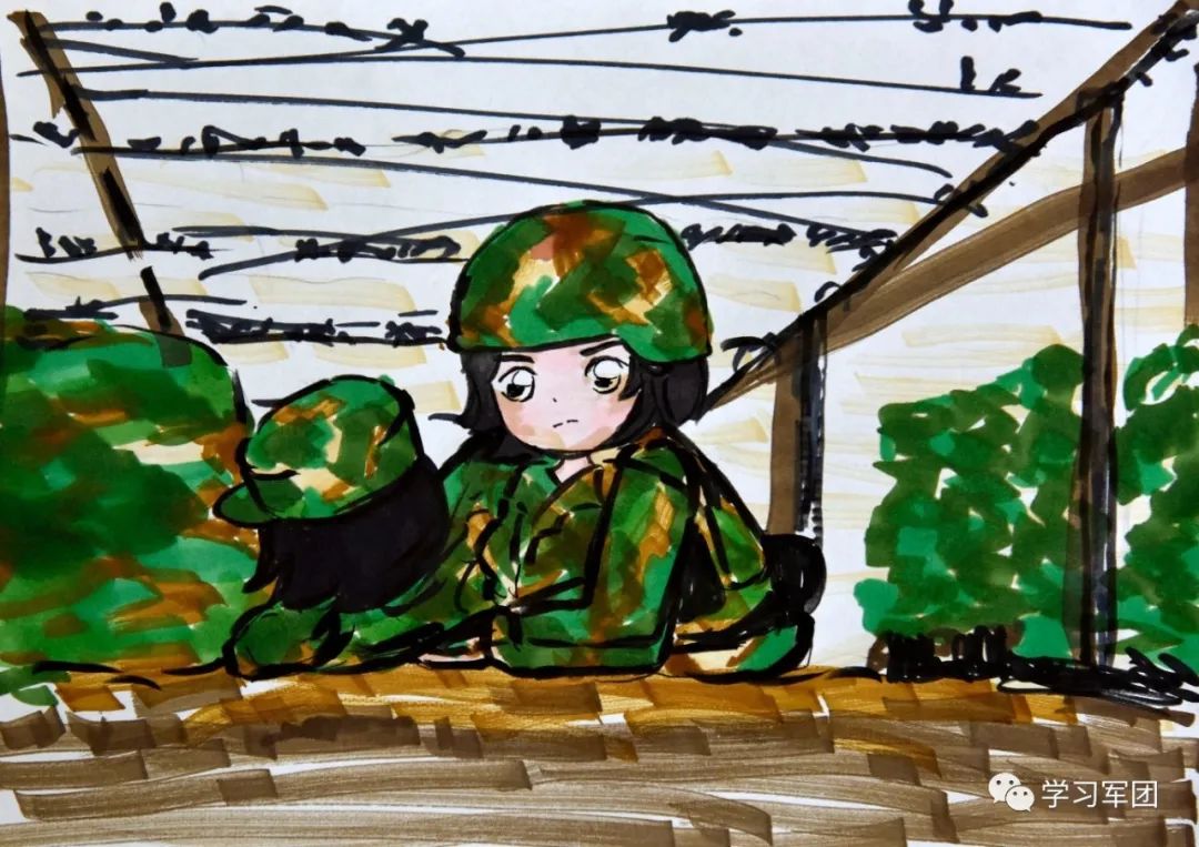 一个女兵的手绘浅浅画笔绘就军旅情深