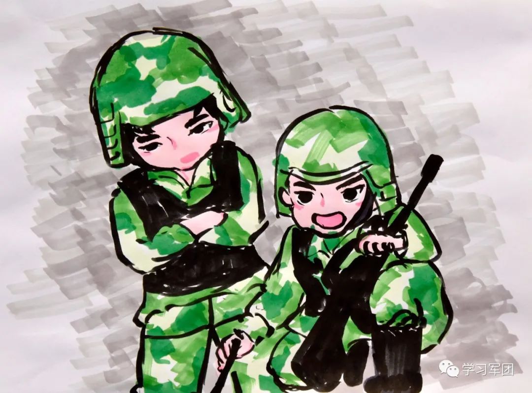 一个女兵的手绘浅浅画笔绘就军旅情深