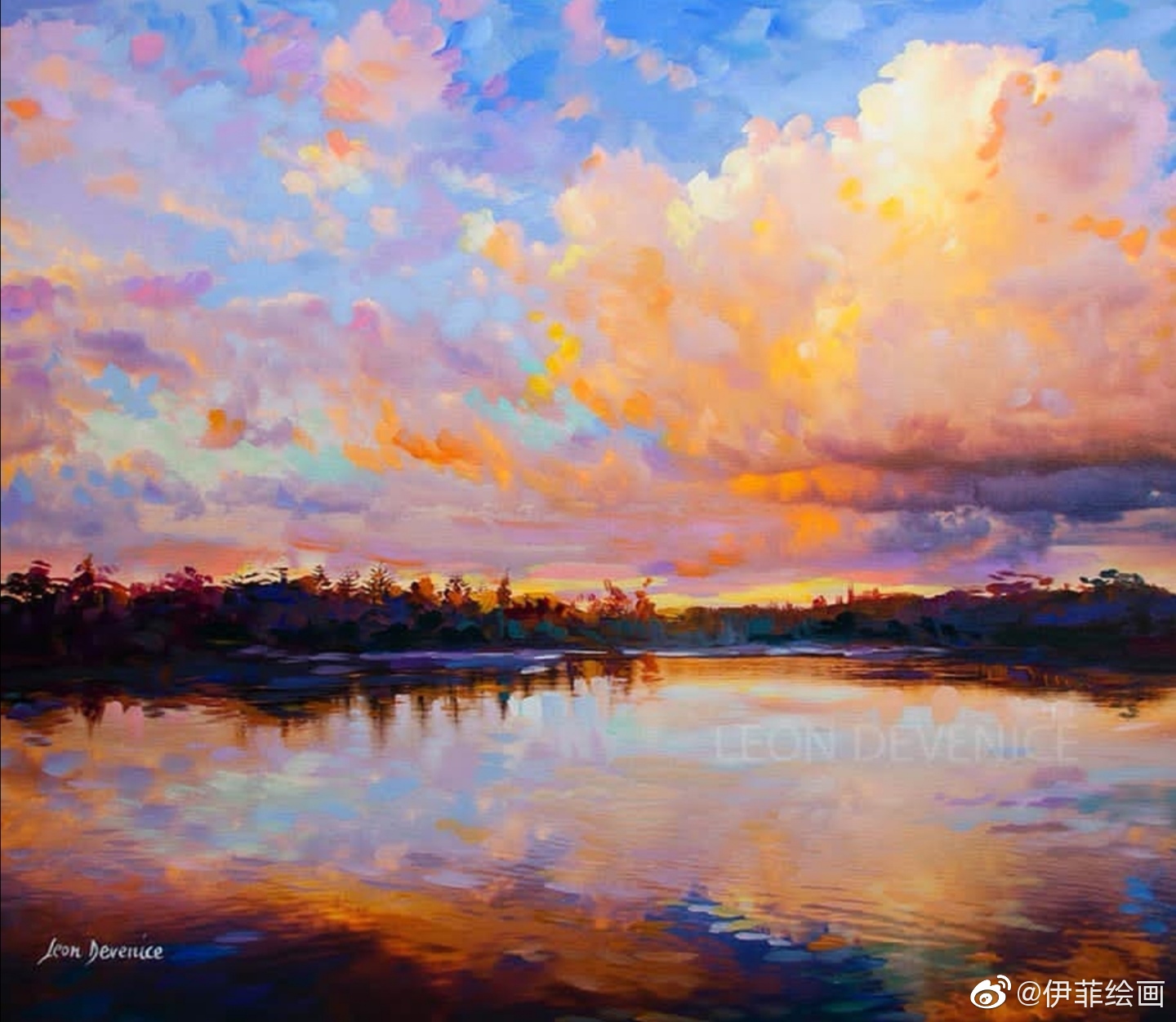 落日余晖,也看看夕阳,手绘油画风景作者:leon_ _devenice