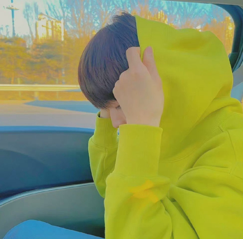 刘宇车内落日随拍,今天是荧光绿的小宇,看起来好乖啊……_高清图集