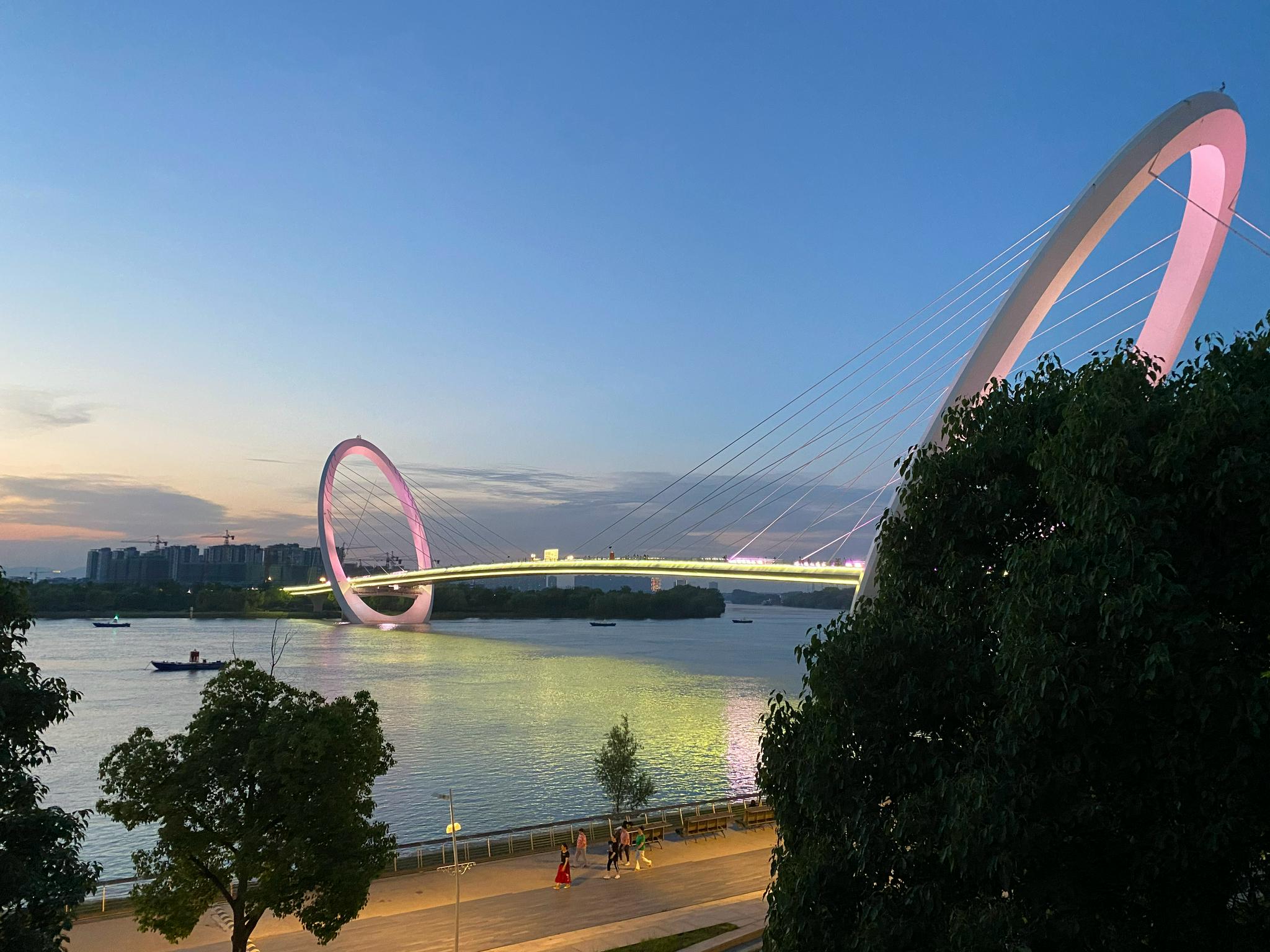 南京眼步行桥晚上非常的漂亮只为行人所修建的一座桥