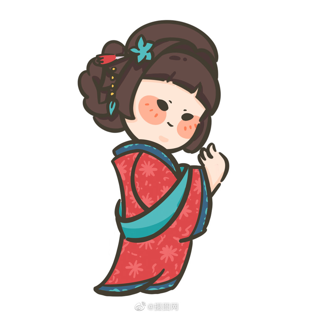 免抠素材可可爱爱唐朝仕女手绘人像插画