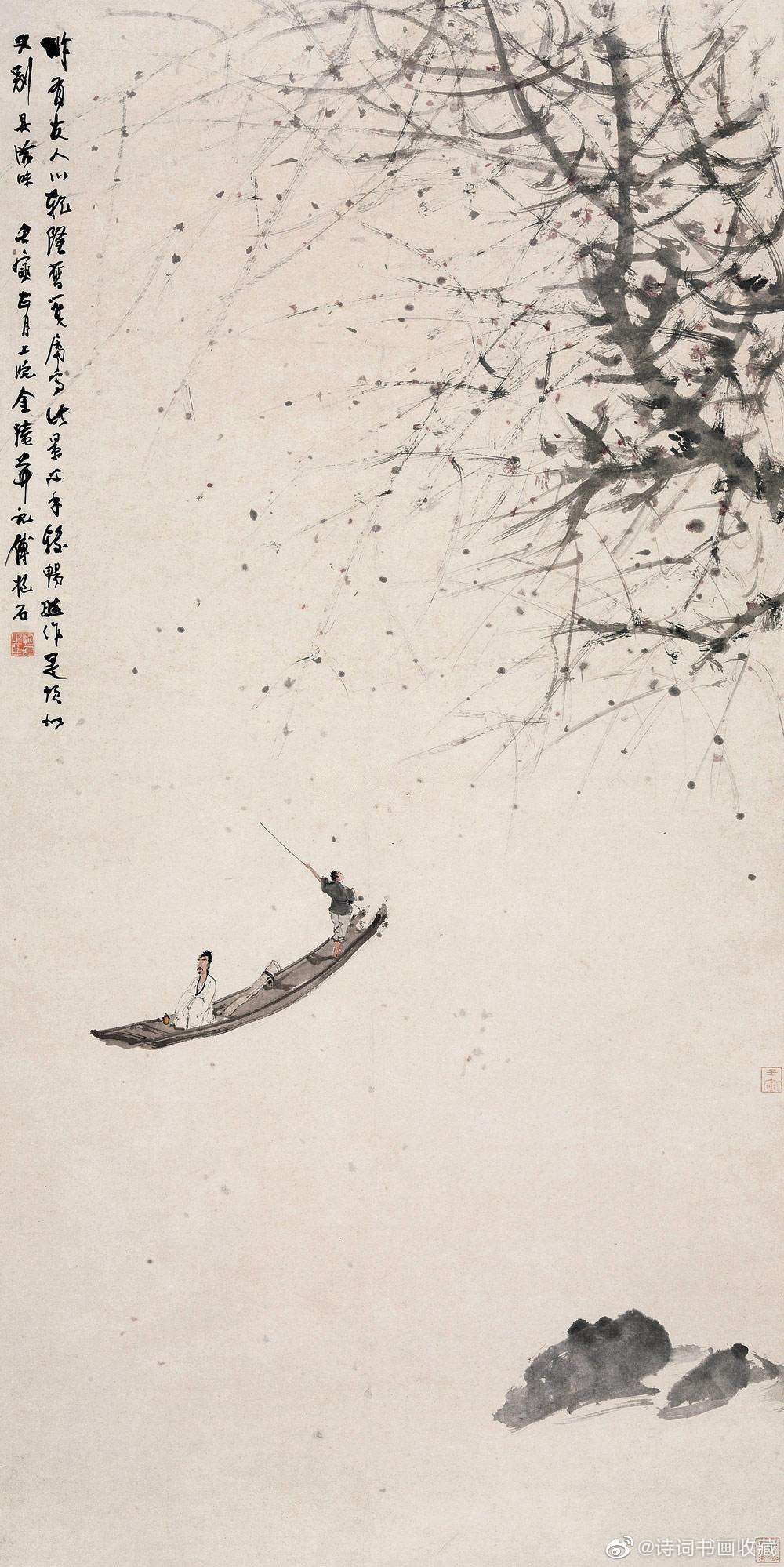 1 / 9 傅抱石画面空灵的《泛舟图》《泛舟图》是傅抱石常绘的题材之一