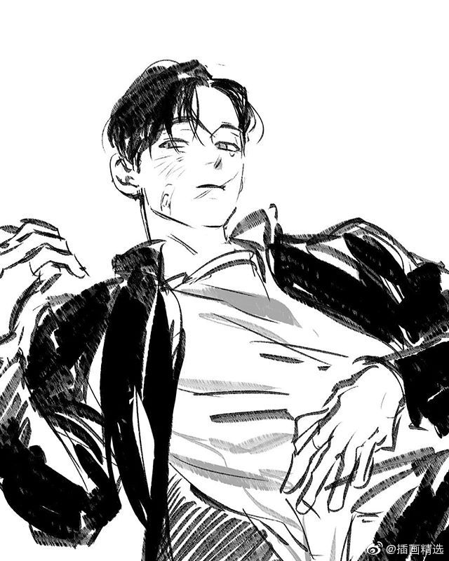 插画师zenovely127的一组黑白线条男生人物插画
