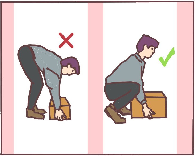 搬重物时弯腰要注意弯腰捡东西,或搬重物时,应注意蹲下再搬起物品