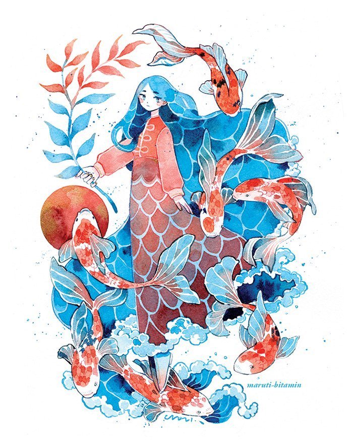 加拿大插画师marutibitamin清新梦幻的水彩人物绘画