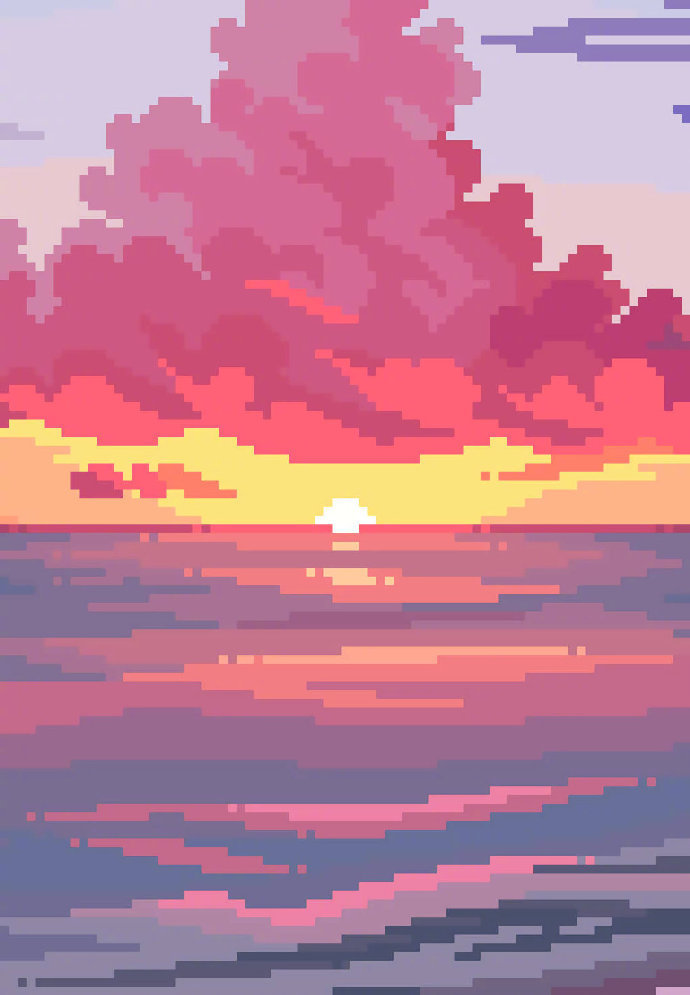 粉色调像素风风景插画