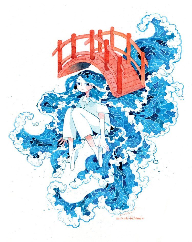 加拿大插画师marutibitamin清新梦幻的水彩人物绘画