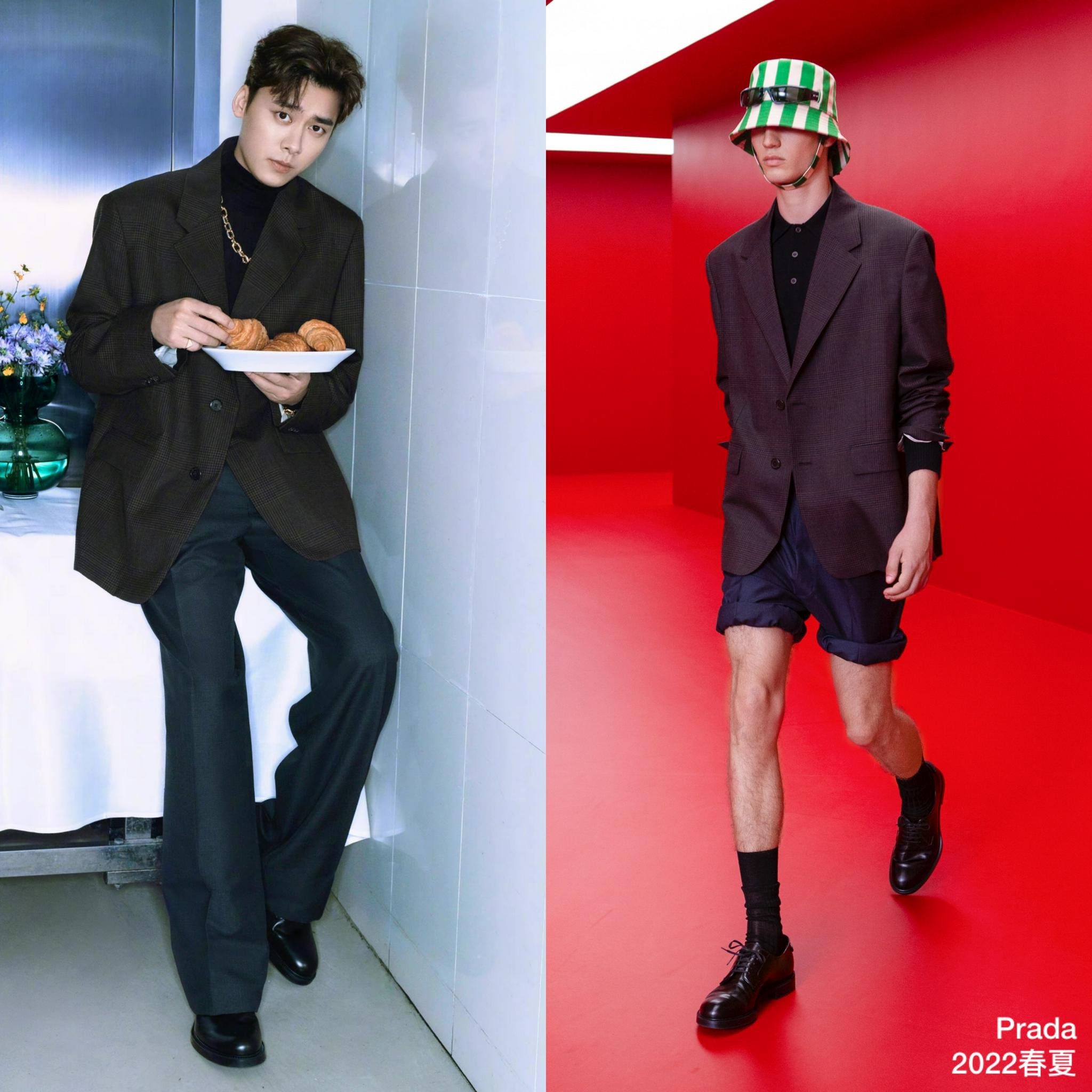 李易峰本周北京出席活动造型 身着prada 2022春夏格纹西装……_高清