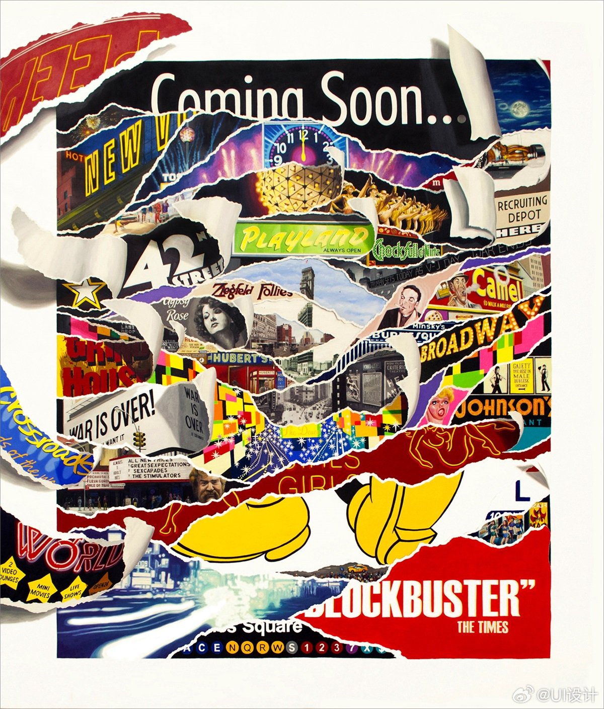 美式复古拼贴风绘画作品