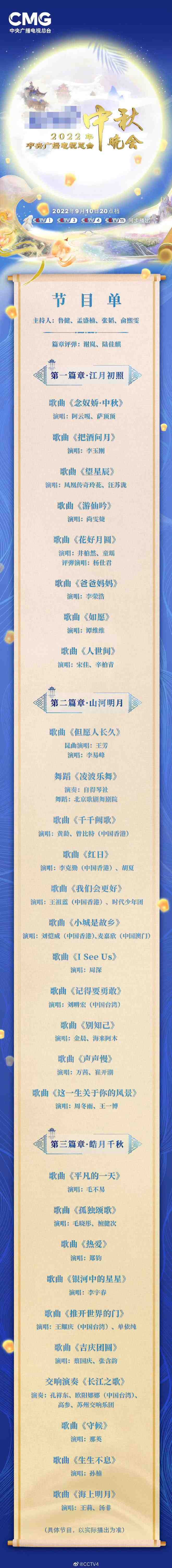 央视中秋晚会节目单更新，《但愿人长久》和有些明星被下架休闲区蓝鸢梦想 - Www.slyday.coM