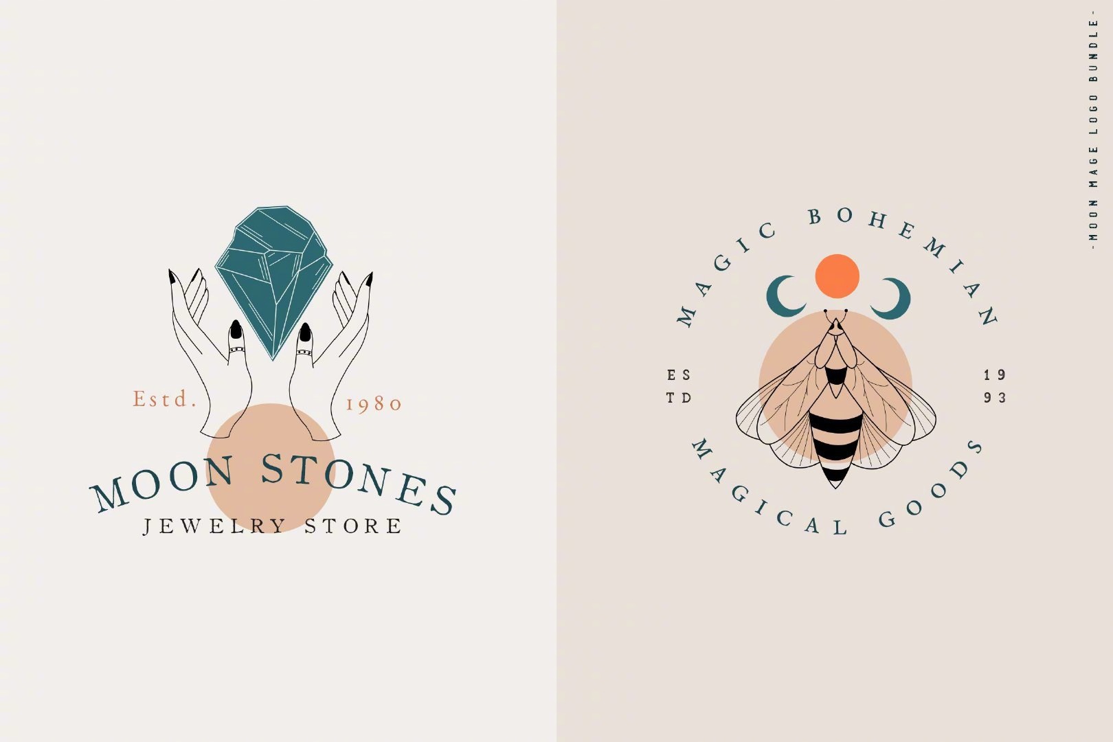 几十种优雅复古类型logo设计元素的排列和图形配色可以参考