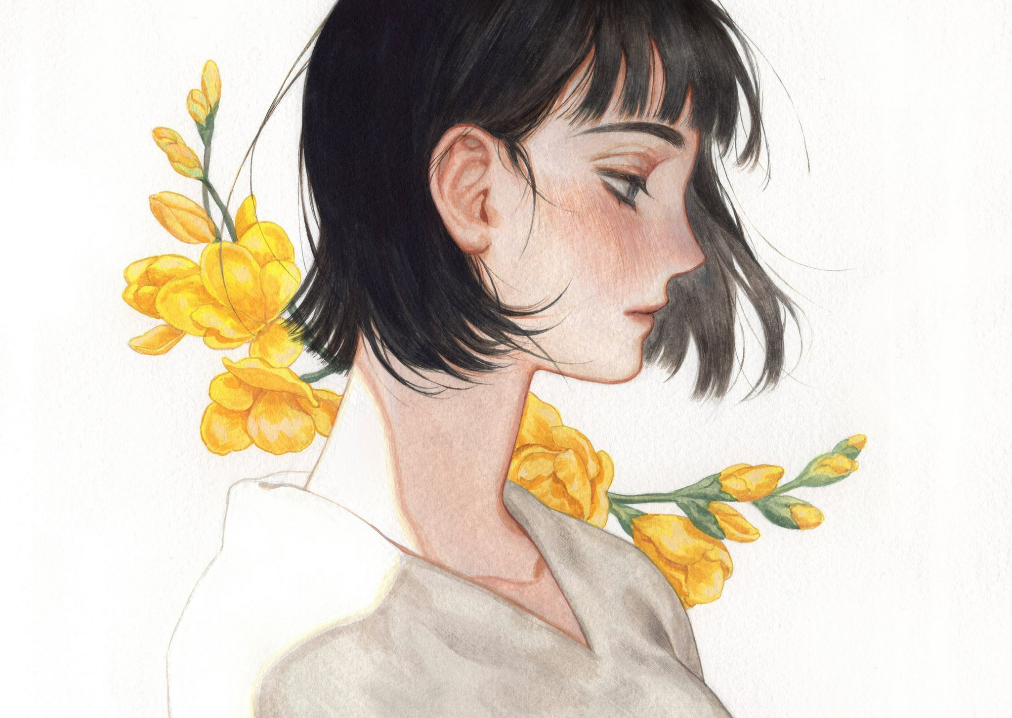 插画师 hwawon_one 的一组意境人物插画