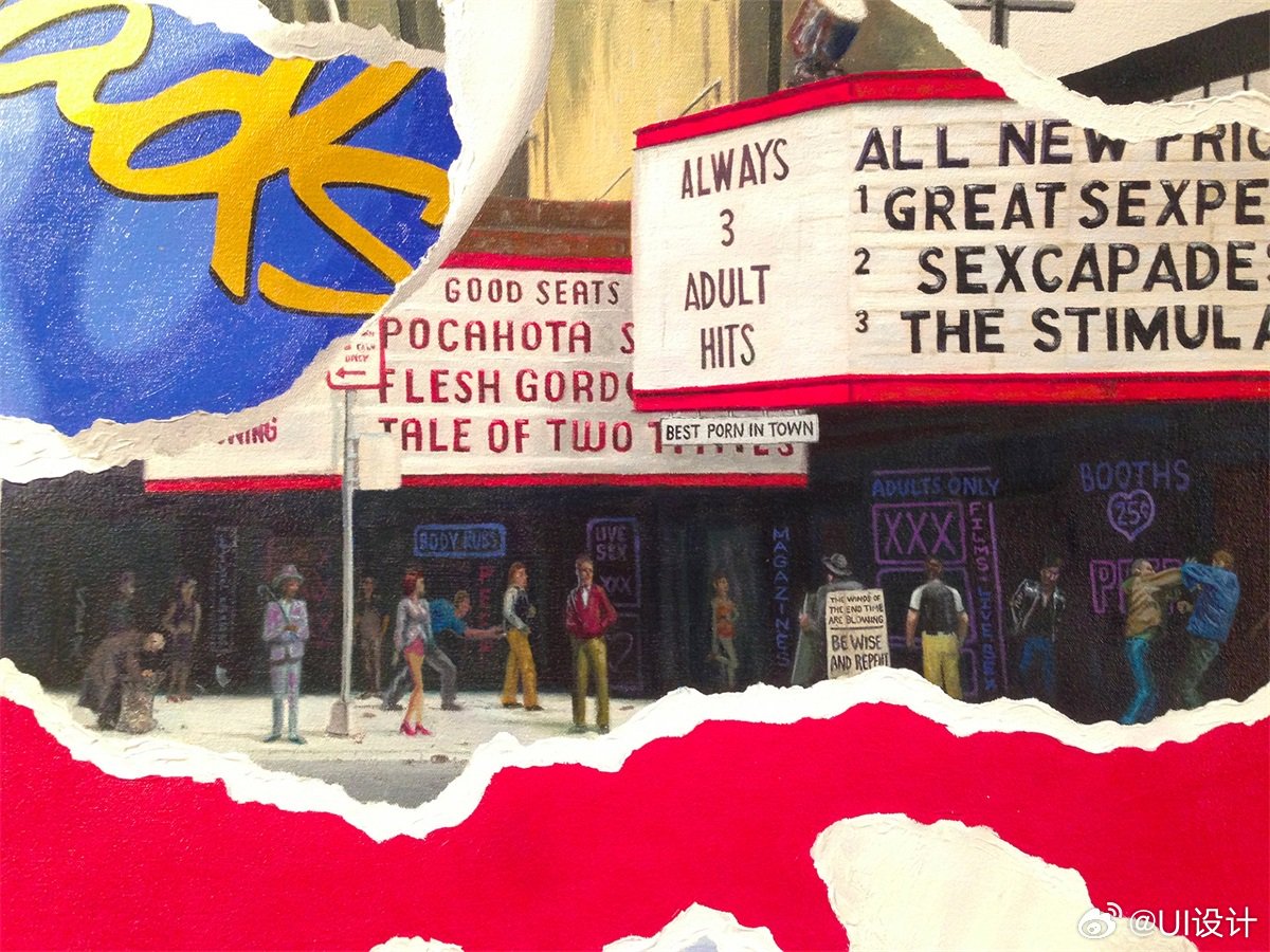 美式复古拼贴风绘画作品