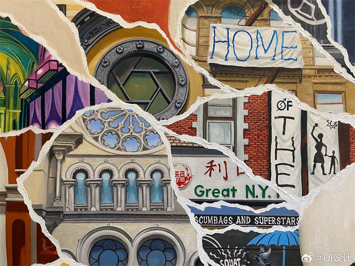 美式复古拼贴风绘画作品