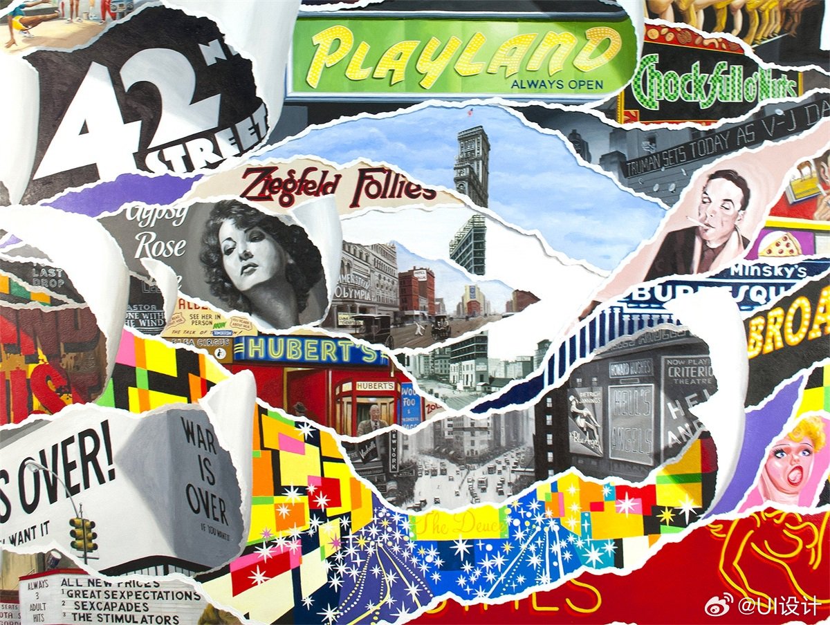 美式复古拼贴风绘画作品