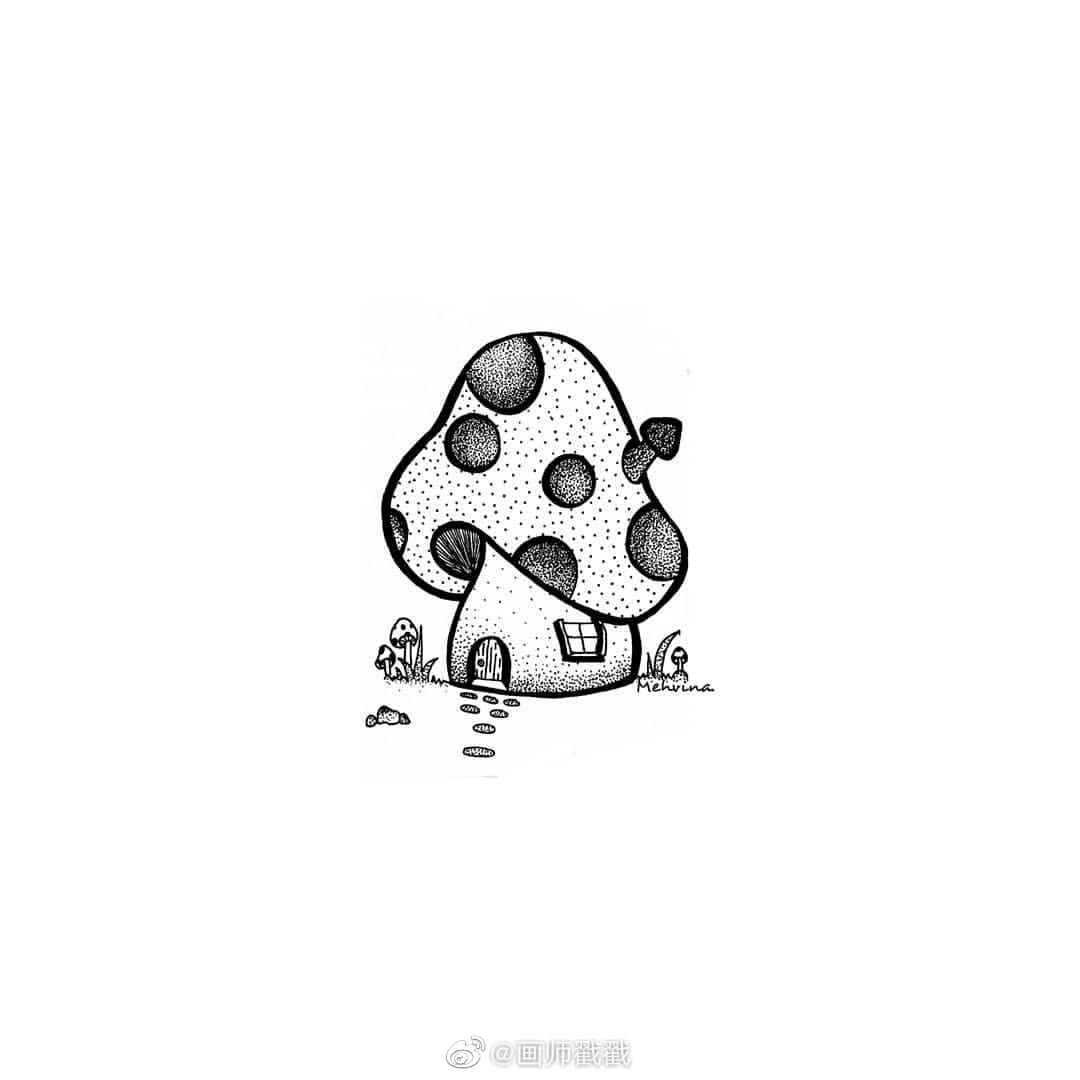 针管笔手绘黑白插画蘑菇屋系列 :mehvina_7_高清图集_新浪网