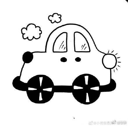 一组萌萌系小汽车黑白手绘简笔画