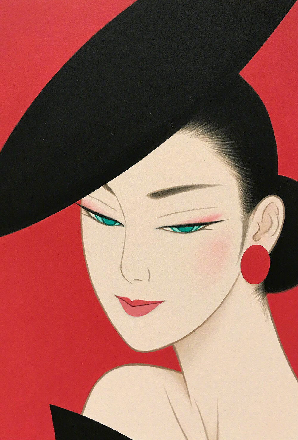 日本画家 鹤田一郎 的东方美人版画,气质高贵淡雅,让人难忘