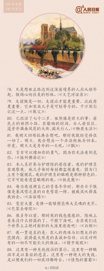100本世界名著 提炼100句名言 致敬经典