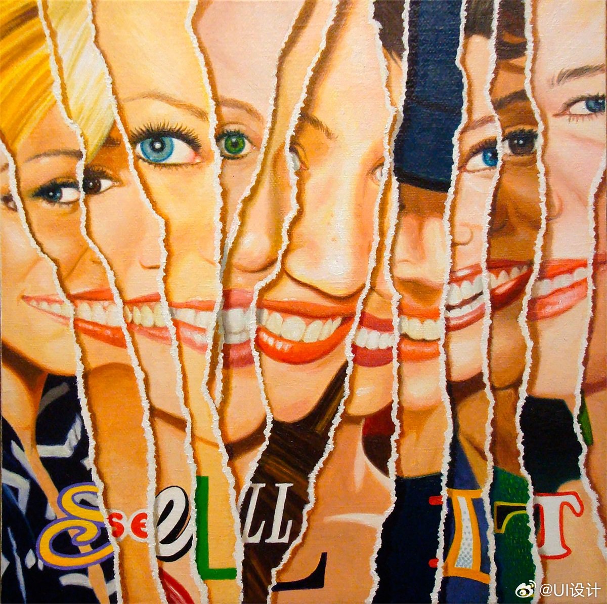 美式复古拼贴风绘画作品