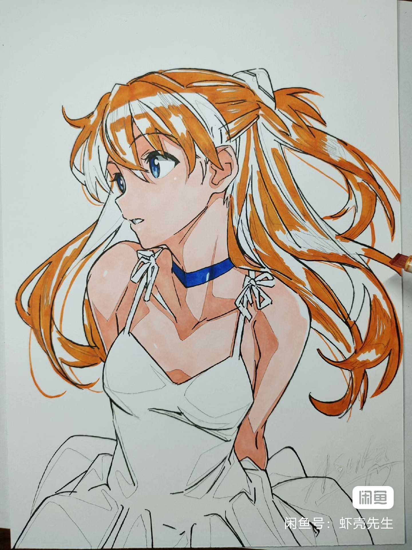 马克笔画 明日香 夏日浅黄裙 想要的戳评论区1楼