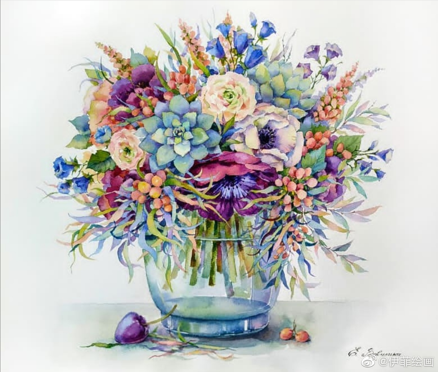 繁花似锦 手绘水彩花卉94作者:vavilinaelenacom_高清图集_新浪网