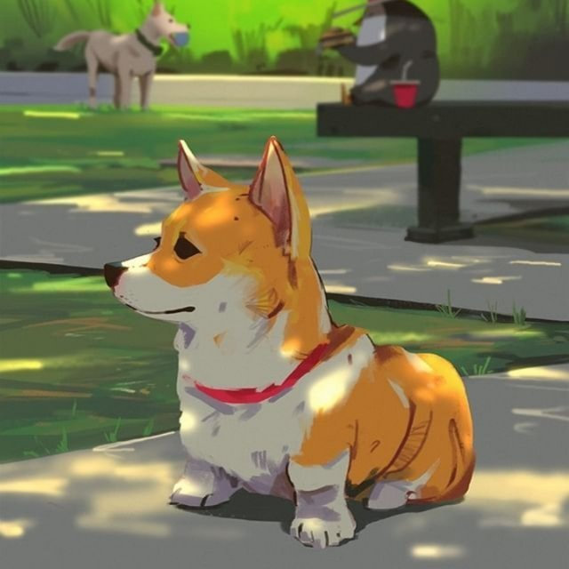 动物插画可爱的小柯基动态抓捕很精准ateyghailan