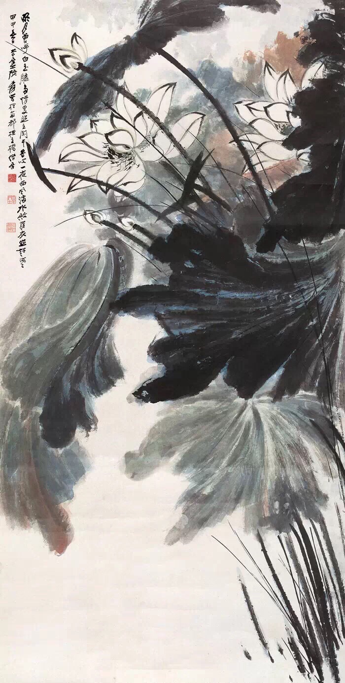 张大千《墨荷图》--- 画中题田田翠盖净无尘,渌水玻璃一桨新