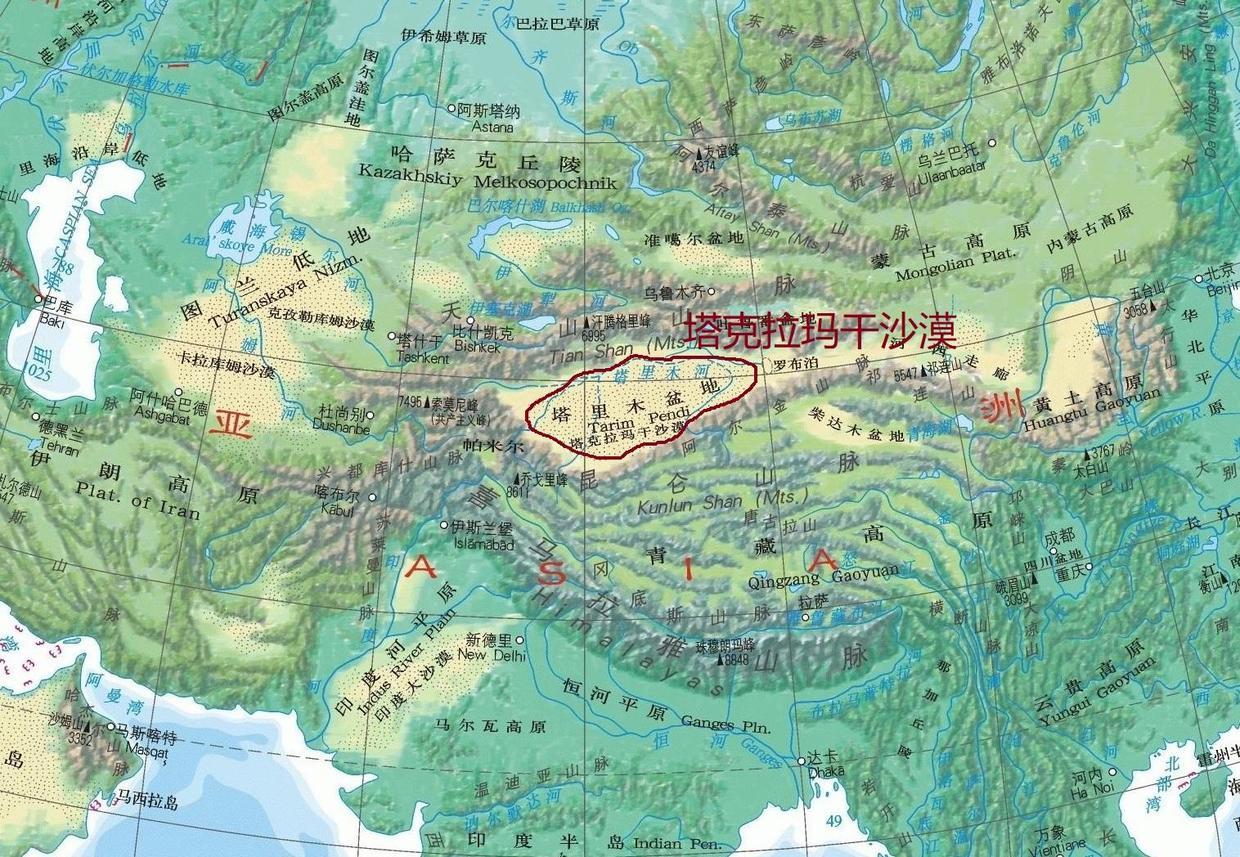 塔克拉玛干沙漠位置图塔克拉玛干沙漠是我国最大的沙漠,也是世界第