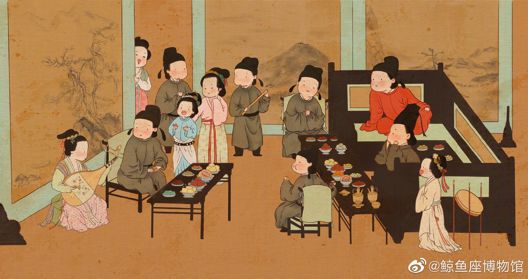 的韩府夜宴过程,即琵琶演奏,观舞,宴间休息,清吹,欢送宾客五段场景