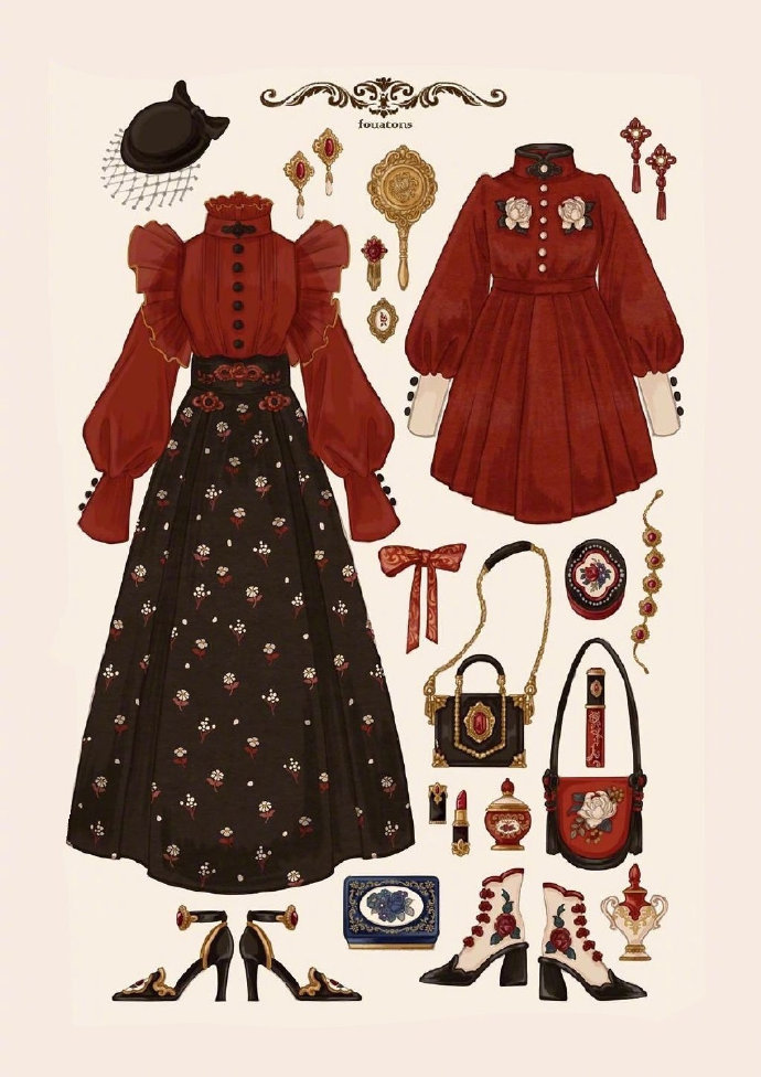 复古华丽的洋服设计 日本插画家 fouatons