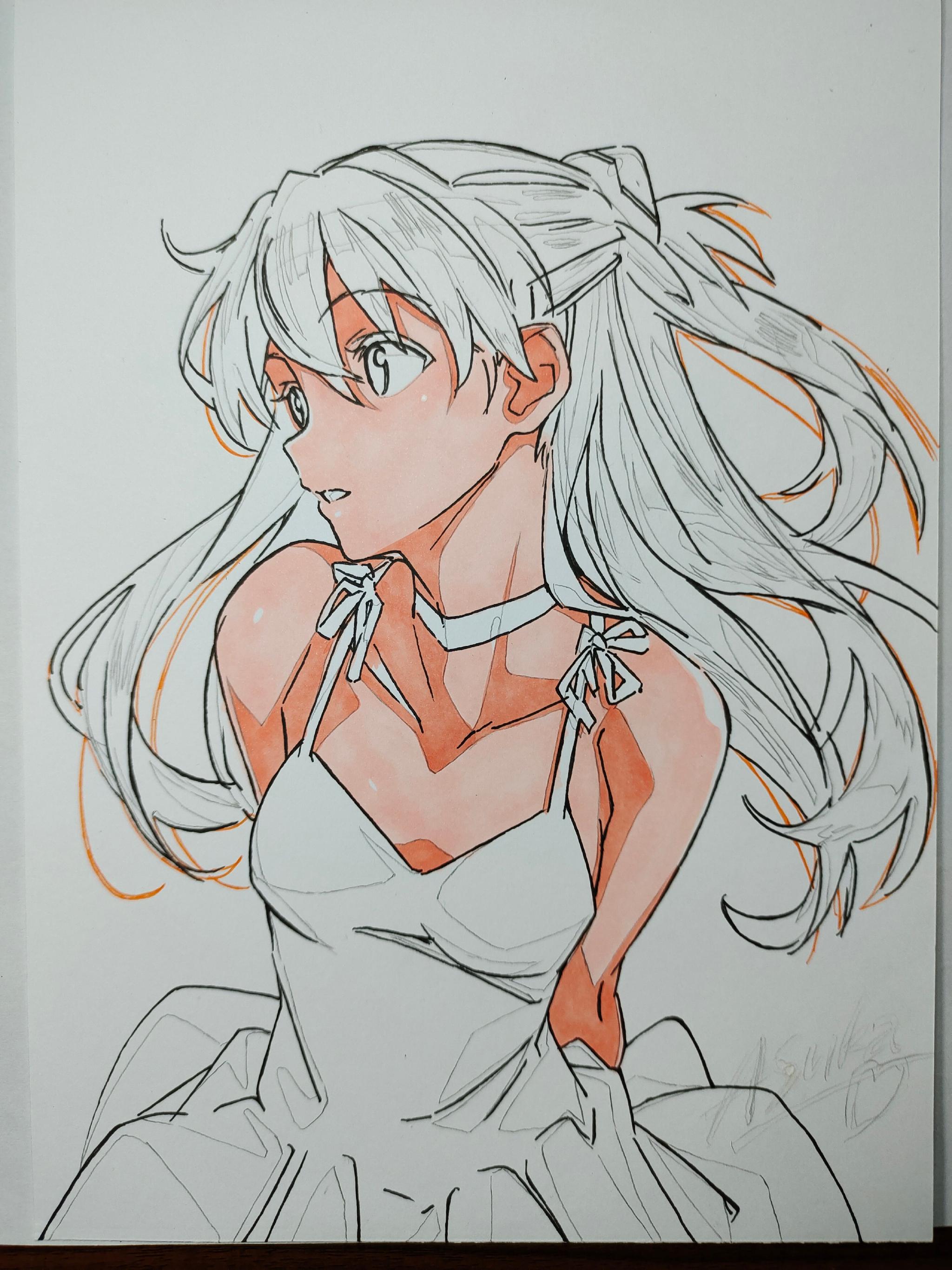 马克笔画 明日香 夏日浅黄裙 想要的戳评论区1楼