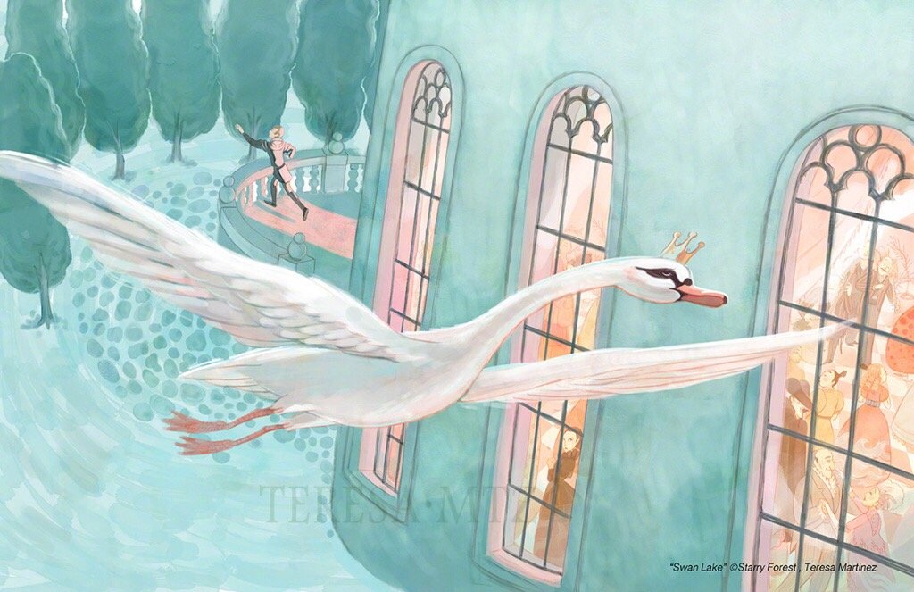 来自插画师 teresa mtz 童话故事《天鹅湖》主题绘画作品