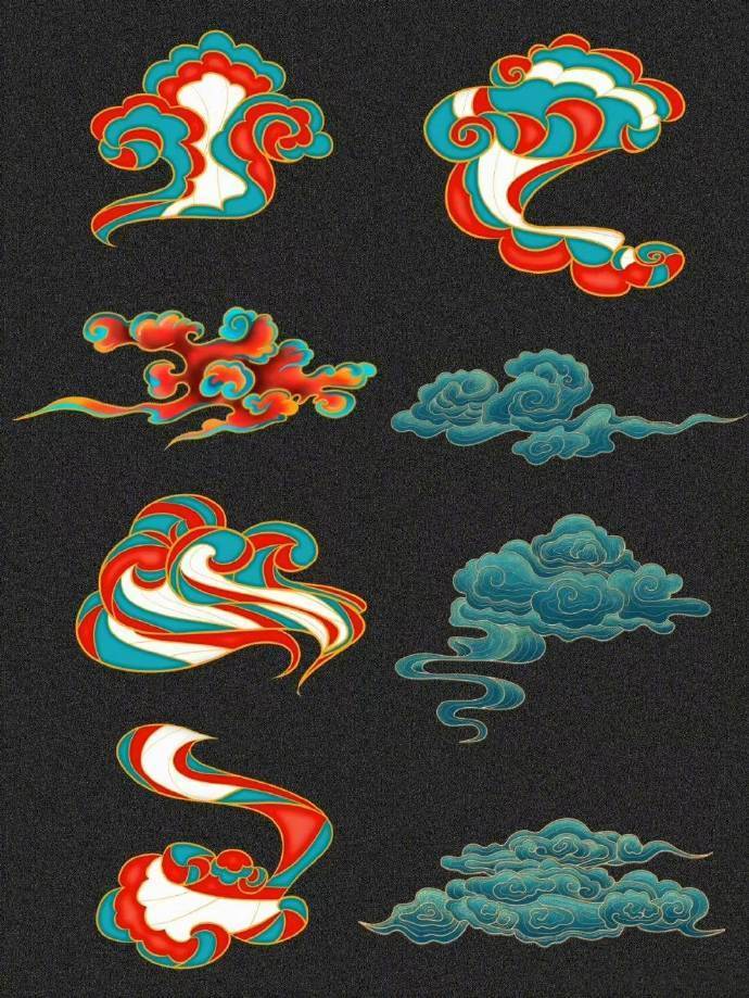 一组敦煌古风祥云花纹素材参考