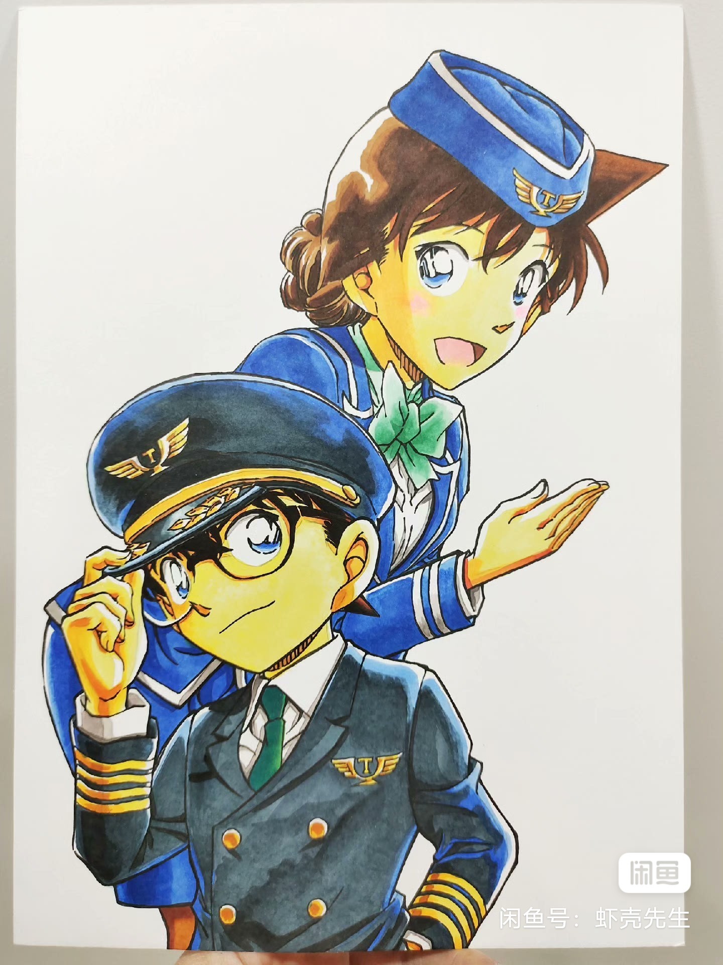 马克笔画 柯兰 江户川柯南&毛利兰 机长与空姐主题原画……__财经头条
