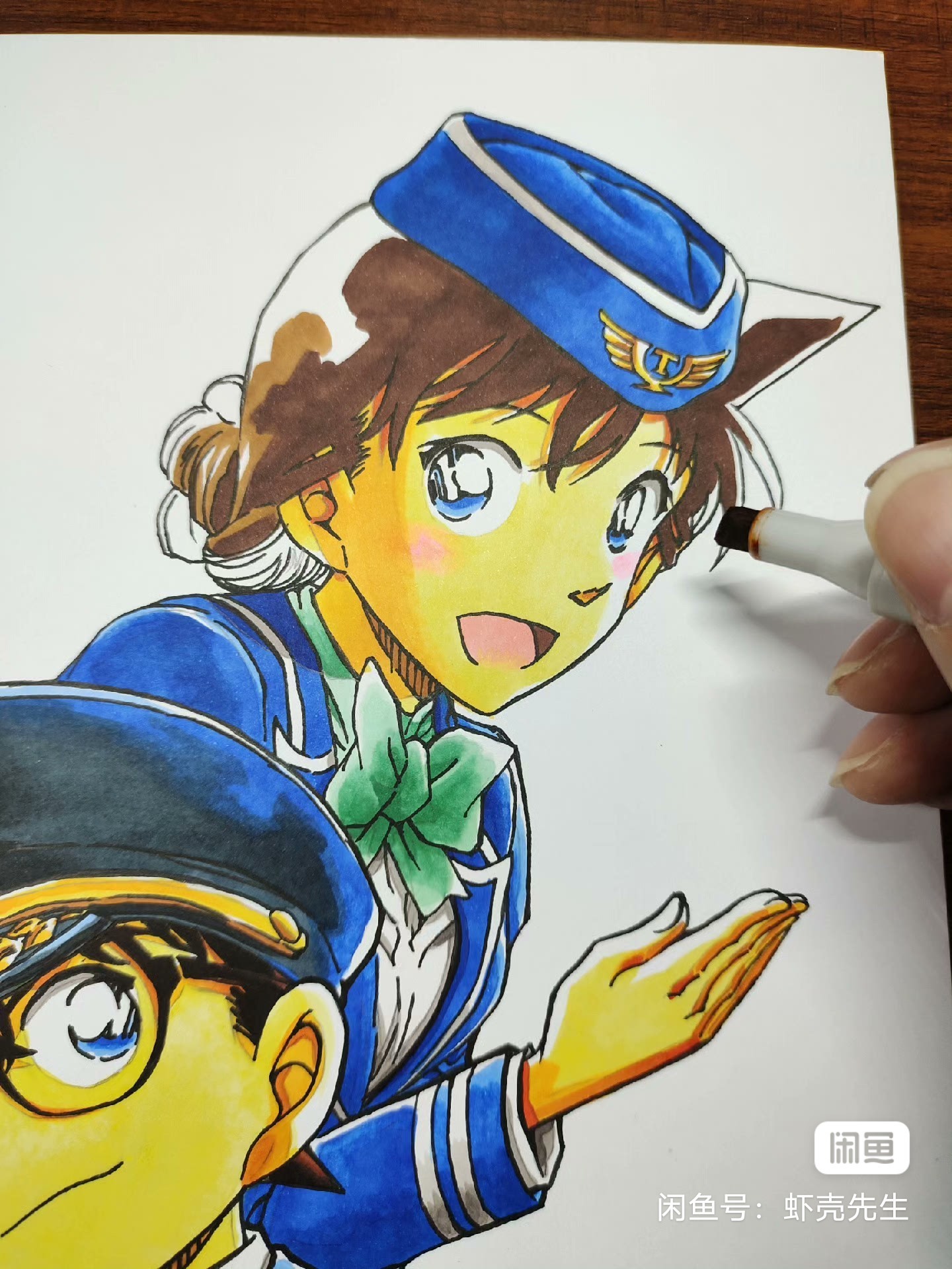 马克笔画 柯兰 江户川柯南&毛利兰 机长与空姐主题原画……__财经头条