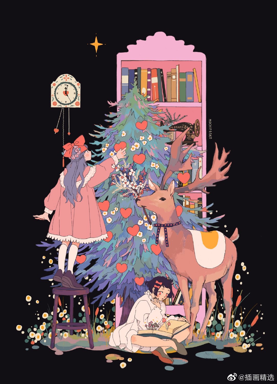 插画师mochiipanko的一组插画作品偏复古的色调画面非常梦幻