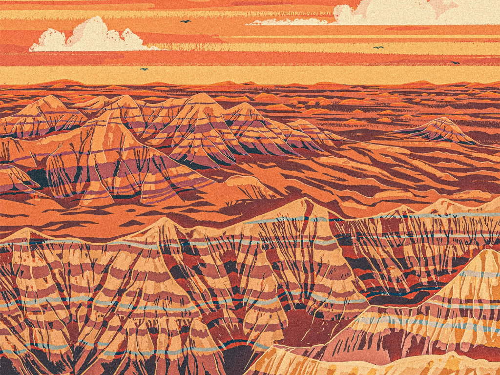 复古风的风景插画,高饱和度的色彩变化带来不一样的视觉体验!