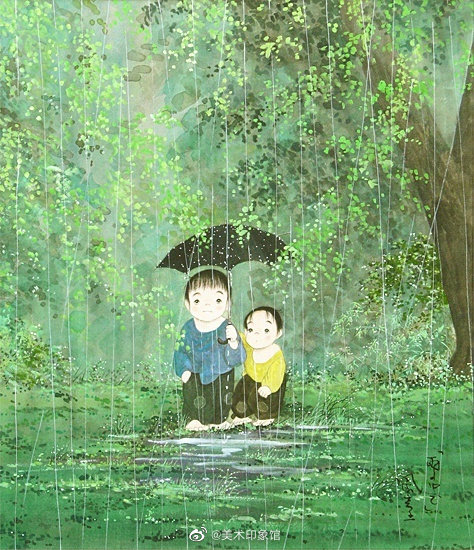 质朴的童年。作者：日本儿童画巨匠開田風童|儿童画|巨匠|水彩画