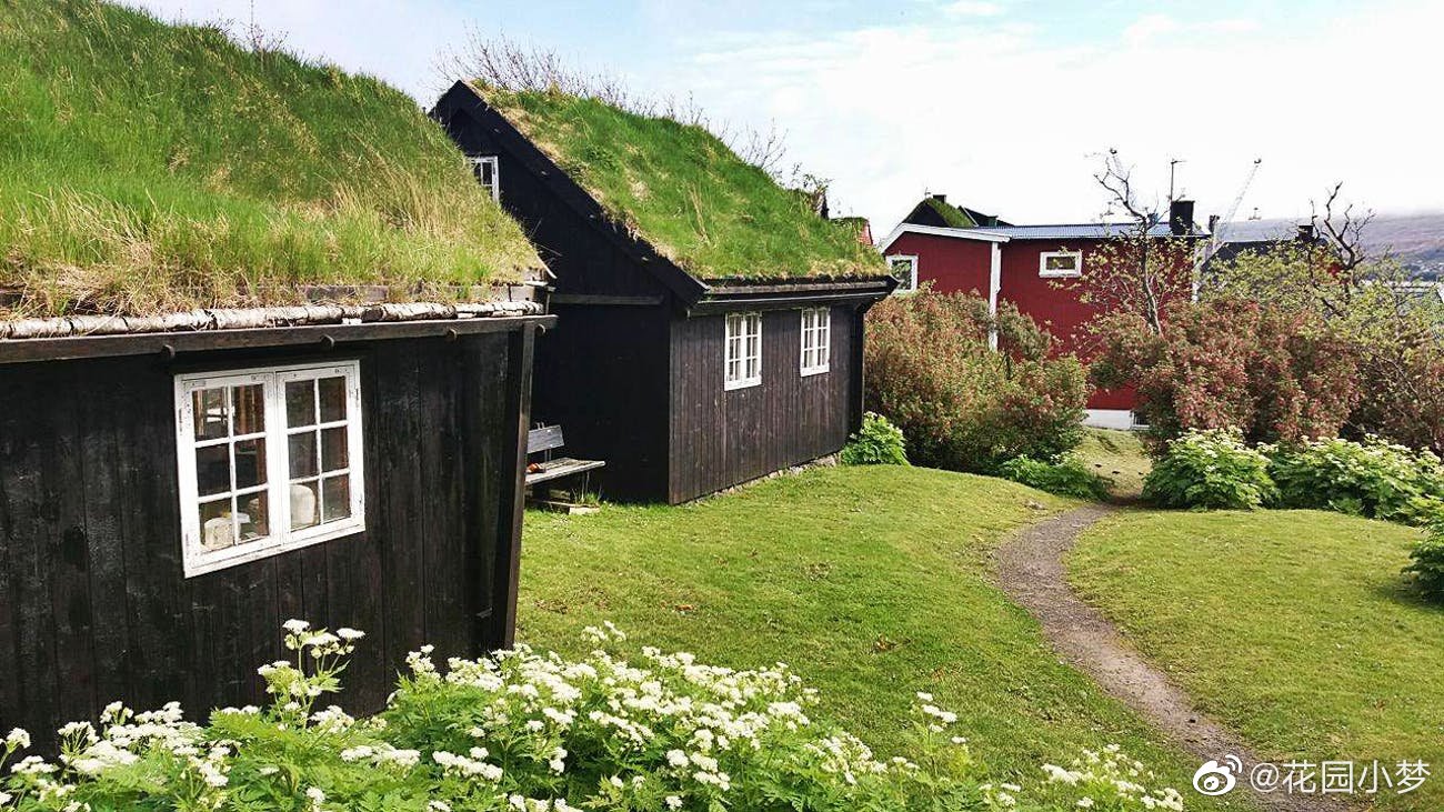 充满童话色彩的茅草屋,位于法罗群岛.把草坪种在屋顶